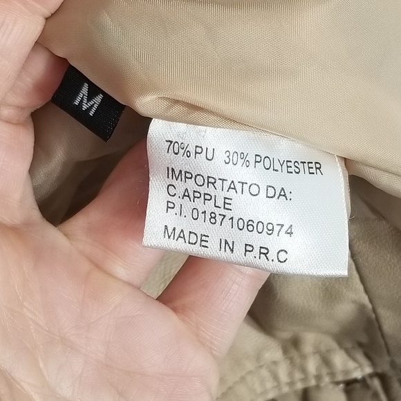 Tan Vegan Faux Leather Pleather Zipper Front Classic Motor Style Jacket Zip Y2K - Picture 3 of 6